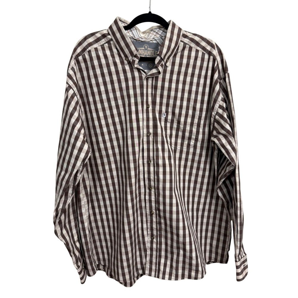 Panhandle Tuf Cooper Performance Mens XL Brown Gingham Western Button Down Shirt